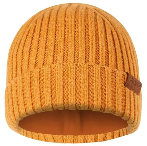 Produktbild: Wintermütze Herren Unisex Thermo Mütze aus Merinowolle Strickmütze mit Bündchen Fleece-Innenfutter Warme Beanie Winter Hat