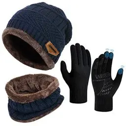 Produktbild: Wintermütze Schal Touchscreen Handschuhe Set - Unisex Beanie Strickmütze Winterschal Thermo Handschuhe | Fleecefutter Warme Knit Hut Loop Schal Rutschfeste Handschuhe | für Herre Ski 3-in-1 Winter-Set