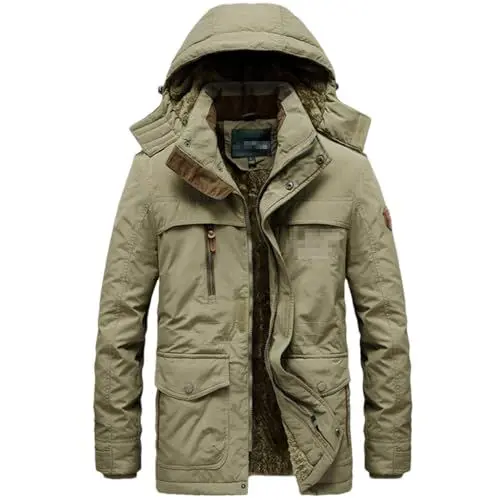 Produktbild: Winterparka-Jacke Für Herren Mit Plus-Fleece – Wärmende Windjacken Mit Kapuze – Abnehmbare Mütze Im Lieferumfang Enthalten