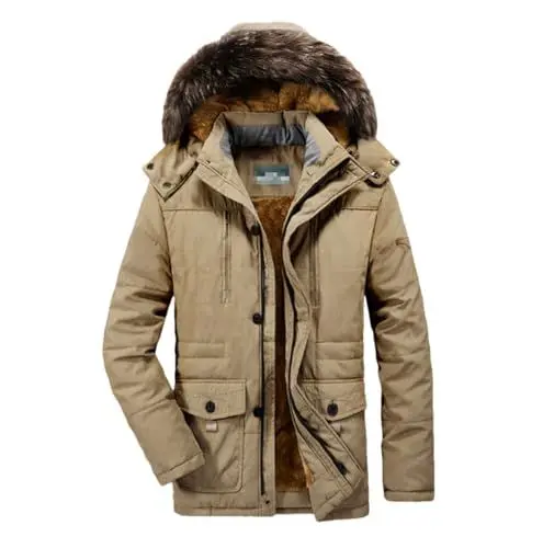 Produktbild: Winterparka-Jacke Für Herren – Mit Baumwolle Gepolsterter Militärmantel Mit Kapuze – Dicker, Langer Windjacke Aus Fleece