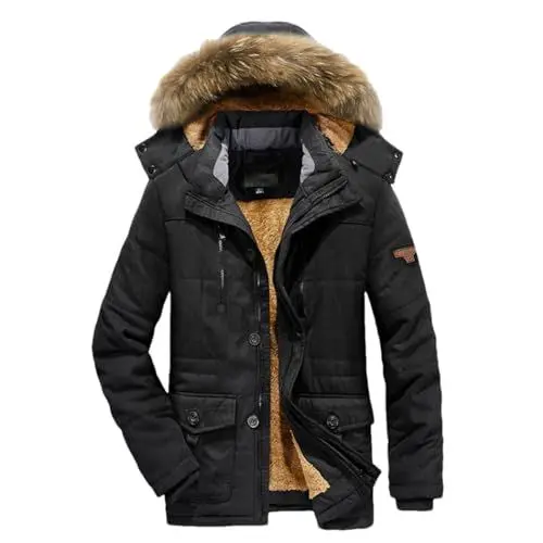 Produktbild: Winterparkas Für Herren – Dicker, Warmer, Gepolsterter Schneemantel Mit Kapuze Für Den Außenbereich – Übergroße Weiße Entendaunenjacke
