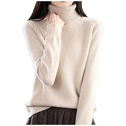 Produktbild: Winterpullover Damen 100% Merinowolle Strickpullover Kaschmir Pullover Damen Elegant Modefest Pullover Strickpullover Damen Grau Langarmshirt Damen Only Kaschmir Cashmere Pullover Flieder Damen