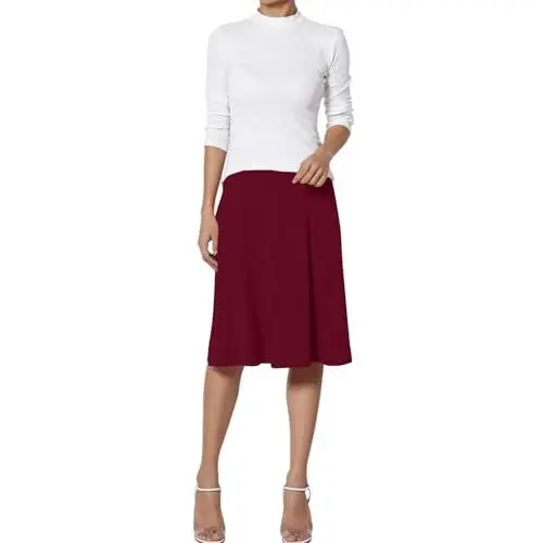 Produktbild: Winterrock Damen Knielang, Cord Rock Damen, Röcke Damen Herbst, Skater Rock, Röcke Herbst, Knielanger Rock Damen, Wollrock Damen Lang Winter, Langer Rock Damen Elegant Rot L