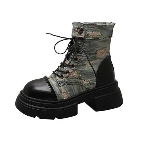 Produktbild: Winterschuhe Damen Schneestiefel Warm Stiefel Modische Damenschuhe aus britischem mit Schnürung und Reißverschluss hinten einfarbig lässige Stiefel Plateau Boots Leicht Gefüttert Boot (Blue 39)