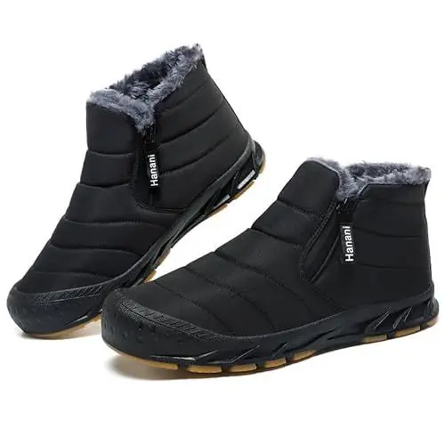 Produktbild: Winterschuhe Herren Warm Gefüttert Schneestiefel Reißverschluss Kurzschaft Stiefel Flach Winter Outdoor Boots Bequem Rutschfeste Winterstiefel Volles Schwarz 41 EU