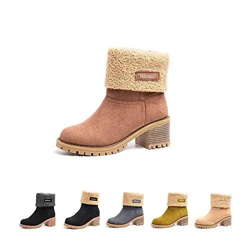 Produktbild: Winterstiefel Damen Stiefel Mit Absatz Stiefeletten Warme Gefüttert Winterboots Schlüpfen Frauen Boots Wildleder Elegant Braun EU 41