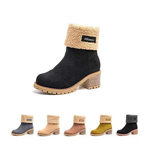 Produktbild: Winterstiefel Damen Stiefel Mit Absatz Stiefeletten Warme Gefüttert Winterboots Schlüpfen Frauen Boots Wildleder Elegant Schwarz EU 37