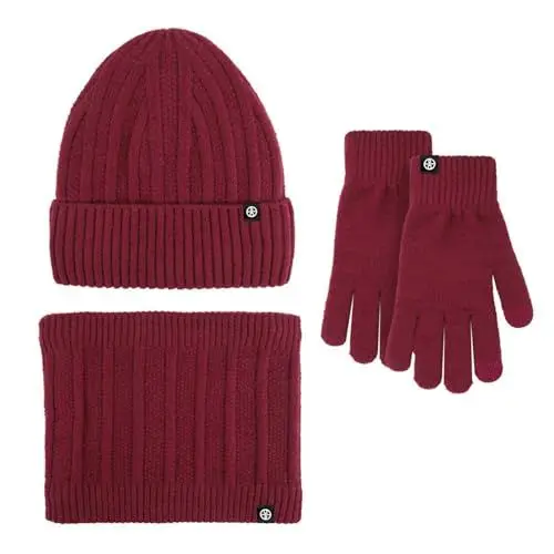 Produktbild: YCBMINGCAN Damen Mütze Schal Winter Set Thermo Strickmütze Beanie Wintermütze Winterhandschuhe Schals Winterschal Winterhandschuhe Weihnachten Geschenk Für Frauen