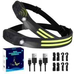 Produktbild: Winthai Stirnlampe Led Wiederaufladbar, 2 SuperHell 450 Lux Mit 5 Modi 1500mAh Kopflampe, 230°Ultra Weitwinkel Stirnlampe Led, 95g Licht IPX4 Wasserdicht, Ideal für Laufen Angeln Radfahren Camping.