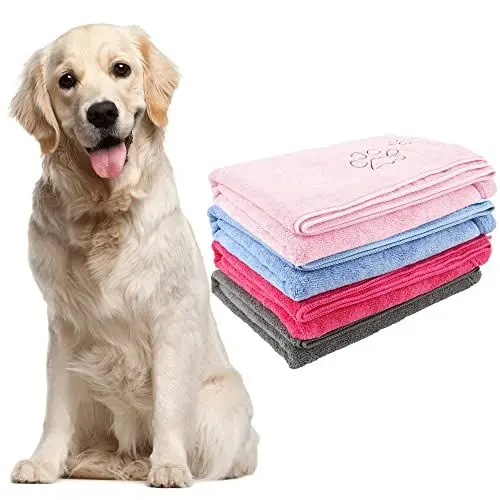 Produktbild: Winthome Hundehandtuch Extra Saugfähig - Schnell Trocknend, Mit Taschen, Mikrofaser Weich, Hundebademantel für Große, Mittelgroße, Kleine Hunde/Katze (77x97cm, Blau)