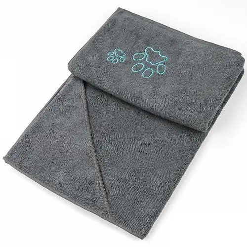 Produktbild: Winthome Hundehandtuch, hundehandtuch extra saugfähig, microfaser handtücher für Hunde Katzen, Großer Hunde Bademantel Schnelltrocknend Warm (77x97cm, Grau)