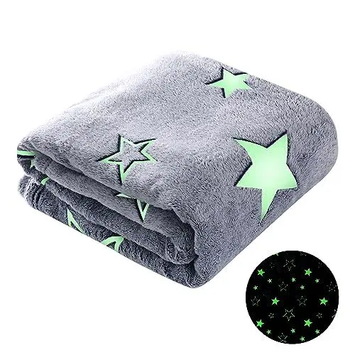 Produktbild: Winthome Kuscheldecke Kinder, Deck Glow In The Dark, Fleecedecke 130x170cm Weiche Flauschig, Babydecke Warme Kuschelig, Sofadecke für Mädchen Junge, Geschenke, Passend zu Allen Jahreszeiten (Stern)