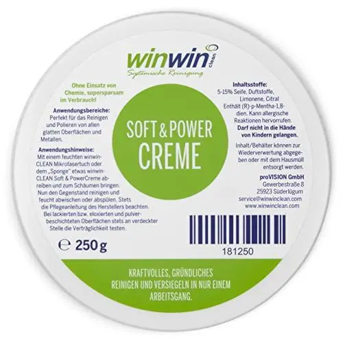 Produktbild: winwinCLEAN SOFT & POWER CREME 250G I UNIVERSAL REINIGUNGSCREME I SNEAKERCLEANER I ZU 100% AUS NACHWACHSENDEN ROHSTOFFEN
