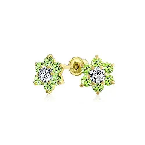 Produktbild: Winzige Lindgrüne Cz Blume Ohrstecker Für Frauen Für Teenager Kubischer Zirkon Simulierte Peridot 14K Echtgold Schraube Zurück