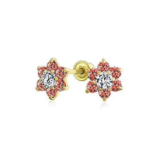 Produktbild: Winzige rote CZ Blumenstecker Ohrringe für Frauen für Teen Zirkonia Simuliert Granat 14K Echtgold Schraube zurück