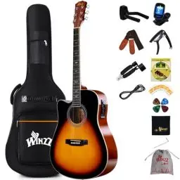 Produktbild: Winzz 4/4 Elektro-Akustische Gitarre, Linkshänder Westerngitarre Set Erwachsene Anfänger, Akustikgitarre 41 Zoll mit 4-Band-Equalizer (Dreadnought,Glänzend)