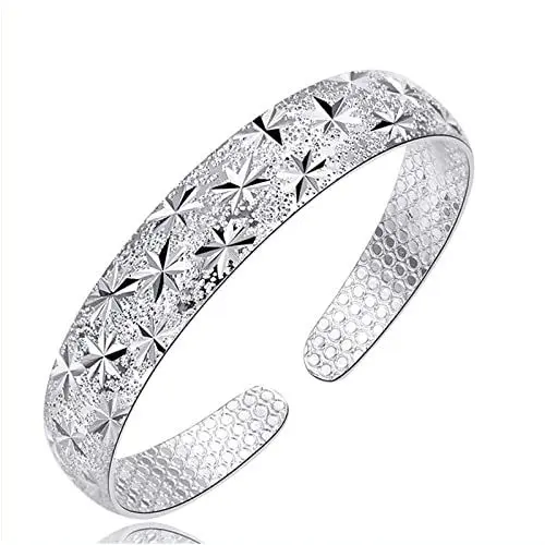 Produktbild: WIPPWER Verstellbarer Armreif aus Sterlingsilber, Kettenarmbänder, Damen-Armband aus 925er Silber, Gypsophila-Schnitzerei, Verstellbarer Armreif, Freundschaftsarmband, Damen-Silberschmuck, Geburt