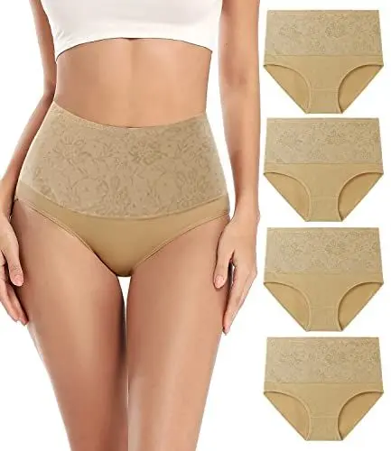 Produktbild: wirarpa Bauchweg Unterwäsche Damen Bauch Weg Unterhosen Baumwolle Slips 4er Pack Beige Größe M