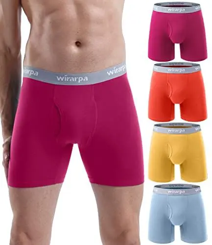 Produktbild: wirarpa Boxershorts Herren Baumwolle Männer Unterhosen Stretch Unterwäsche Men Boxer mit Eingriff ohne Etikett 4er Pack Mehrfarbig Größe XXL