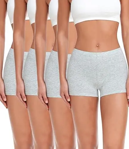 Produktbild: wirarpa Damen Baumwolle Boxershorts Panties Unterhosen Radlerhose unter Kleid mit Baumwoll Schritt 4er Pack Grau Größe S