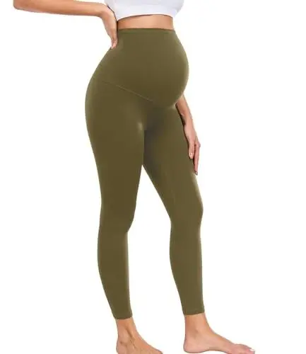 Produktbild: wirarpa Damen Umstandsleggings High Waist Schwangerschaftsleggings Blickdichte Weich Elastisch Umstandsmode Yoga Leggings Olivgrün Größe M