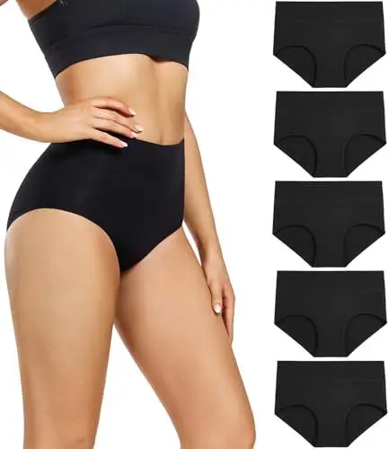 Produktbild: wirarpa Damen Unterhosen Baumwolle Slips Damen Hoher Taille Atmungsaktive Taillenslip Wochenbett Unterwäsche Mehrpack Größen 32-58, Schwarz-5er Pack, Small (36)