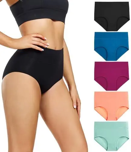 Produktbild: wirarpa Damen Unterhosen Baumwolle Unterwäsche Hohe Taille Slips Hoher Taillenslip für Frauen 5er Pack Mehrfarbig Größe XL