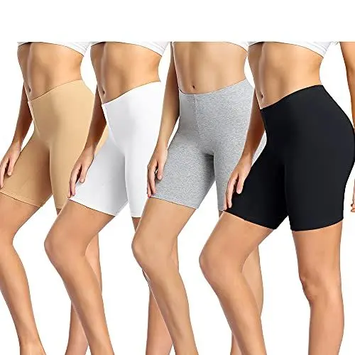Produktbild: wirarpa Radlerhose Damen Kurz Baumwolle Boxershorts Unter Kleid Rock Unterhosen mit Bein Anti Scheuern Kurz Leggings 4er Pack Schwarz Grau Beige Weiß Größe L