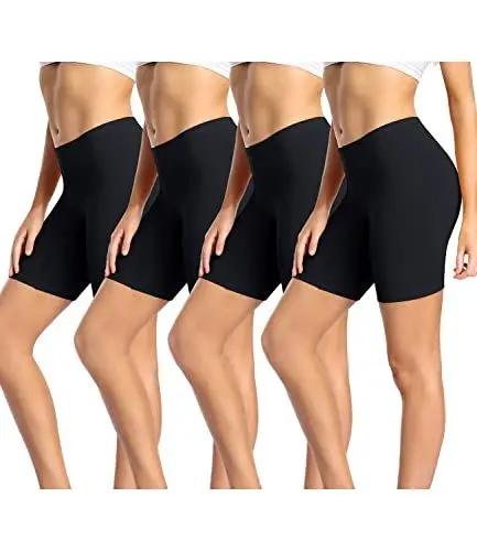 Produktbild: wirarpa Radlerhose Damen Kurz Baumwolle Boxershorts Unter Kleid Rock Unterhosen mit Bein Anti Scheuern Kurz Leggings 4er Pack Schwarz Größe M