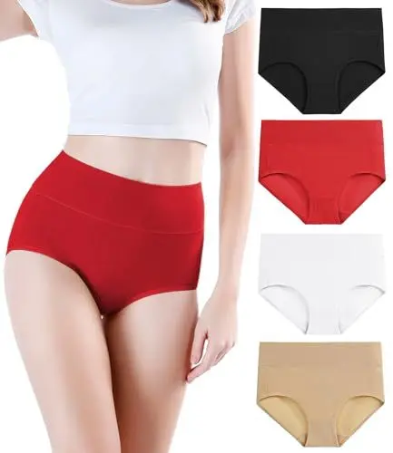 Produktbild: wirarpa Unterhosen Damen Baumwolle Frauen Unterwäsche Hohe Taille Slips Hoher Taillenslip 4er Pack Mehrfarbig Größe 4XL(60/62)