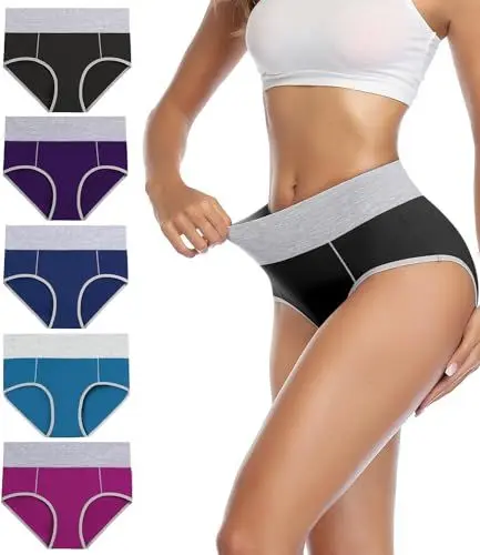 Produktbild: wirarpa Unterhosen Damen Baumwolle Unterwäsche Frauen Taillenslip Hohe Taille Slip 5er Pack Größe XXL