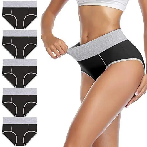 Produktbild: wirarpa Unterhosen Damen Baumwolle Unterwäsche Frauen Taillenslip Hohe Taille Slip Schwarz 5er Pack Größe XXL