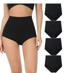 Produktbild: wirarpa Unterhosen Damen Baumwolle Unterwäsche Super Hohe Taille Frauen Slips Schwarz 4er Pack Größe L