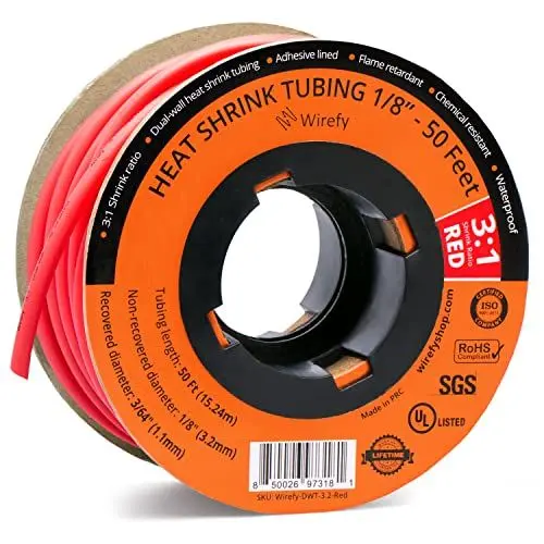 Produktbild: Wirefy Schrumpfschlauch Metrware mit Kleber 15m - 3:1 Schrumpfverhältnis, Doppelwandiger Schrumpfschlauch Wasserdicht - Heat Shrink Tube Set Rot Ø 3,2mm