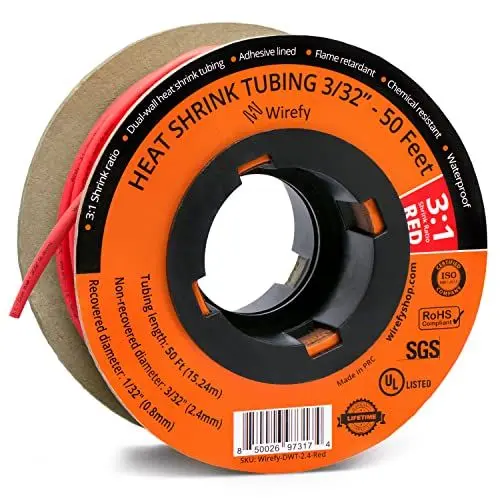 Produktbild: Wirefy Schrumpfschlauch Metrware mit Kleber 15m - 3:1 Schrumpfverhältnis, Doppelwandiger Schrumpfschlauch Wasserdicht - Heat Shrink Tube Set Schwarz Ø 2,4mm