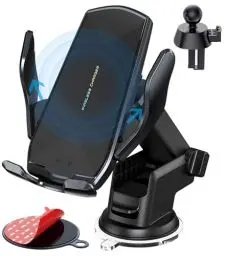 Produktbild: Wireless Car Charger, 15W Qi Fast Charging Auto-Clamping Cell Phone Car Holder ​Air Vent Windshield Dashboard Long Arm Suction Cup Car Phone Mount for iPhone
