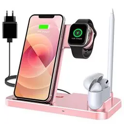 Produktbild: Wireless Charger, Induktive Ladestation mit 18W Fast Adapter, 4 in 1 Kabelloses Ladegerät Kompatibel mit iPhone 14/14 plus/14 Pro max/13/12/11/X/8, Apple Watch Ultra/8/7/6/SE/5/4/3, Air Pods Pro 2/1