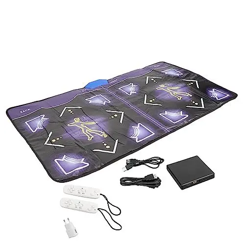 Produktbild: Wireless Doppel Dance Matte, Erwachsene Rutschfestes Lauf Yoga Spiel Pad mit 2 Griffen, Unterstützung für TF Karte/Update Tanzmusik, HD für TV Computer. (EU-Stecker)