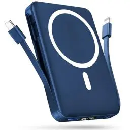Produktbild: Wireless Power Bank, Podoru 10000mAh Magnetische Powerbank mit Kabel PD 22.5W Schnellladen mit LED Display Akkupack Kompatibel mit Mag-Safe für iPhone 15/14/13/12 Plus/Pro/Pro Max(Navy Blau)