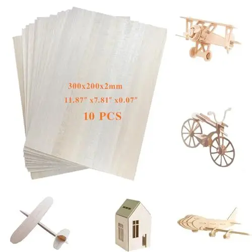 Produktbild: WIRSHO 10 Stück Balsaholz Platten, 300x200x2mm Holzplatten zum Basteln, Sperrholzplatte für Flugzeug, Schiff, Holzarbeiten, Laserprojekte, Laserprojekte, Modellbau, Kunst und Handwerk, Gemälde