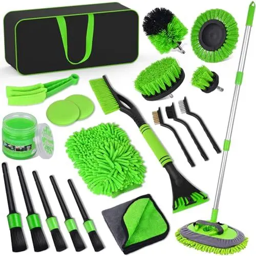 Produktbild: WisaKey 20 PCS Auto Reinigungsset Innenraum Aussen, Autopflege Set mit Autowaschbürste, Detailing Pinsel, Felgenbürste, Mikrofasertücher, Waschhandschuh, Auto Reinigung Set für Motor Auto Trucks
