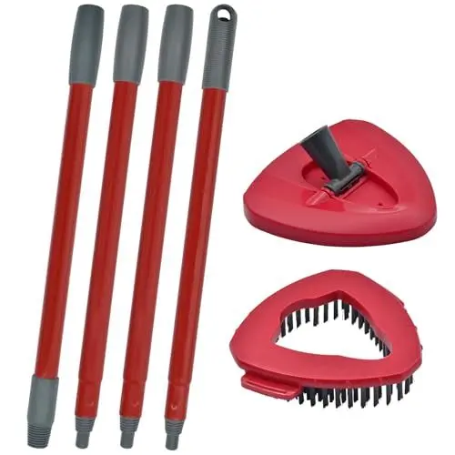 Produktbild: Wischmopp Ersatzgriff 4 Abschnitte Moppstiel 1 Basis und 1 Bürsten Scheuerbürste Wischkopf Set Kompatibel mit Vileda Spin EasyWring Bodenwischer Zubehör für Bodenreinigung