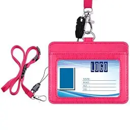 Produktbild: Wisdompro Ausweishülle mit Band, Ausweishalter mit 1 Abnehmbarer Schlüsselband, 1 Durchsichtig Ausweisfenster, 1 Kartenfach, Kartenhülle für Krankenschwester, Mitarbeiter, Heißes Rosa (Horizontal)