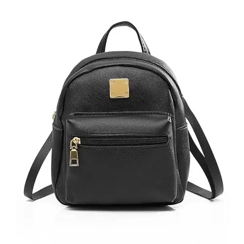 Produktbild: WisePoint Damen Rucksack, PU Leder Mini Rucksack Reiserucksack mit Abnehmbarer Schultergurt, Stilvolle Klein Cityrucksack für Frauen und Mädchen (schwarz)
