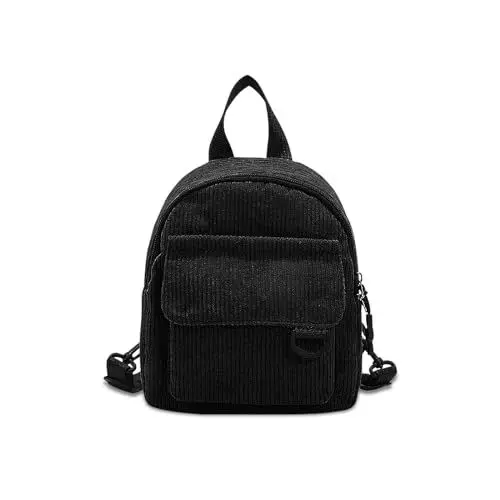 Produktbild: WisePoint Frauen Mode Rucksäcke, Cord Casual Daypacks Rucksack Tasche für Frauen, tragbare Rucksack Geldbörse Kleiner Rucksack zum Einkaufen, Reisen (schwarz)