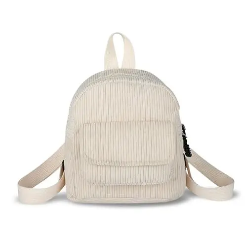 Produktbild: WisePoint Frauen Mode Rucksäcke, Cord Mini Rucksack Geldbörse Kleine Rucksäcke für Frauen und Mädchen, stilvolle Frauen Rucksack für Dating, Arbeiten (beige)