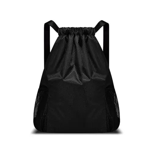 Produktbild: WisePoint Kordelzug Turnbeutel, Oxford Sporttasche Strand Rucksack, Leichter Gym Rucksack, Wasserdichte String Rucksack Kordelzug Taschen zum Klettern, Schwimmen (schwarz)
