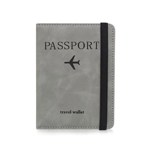 Produktbild: WisePoint Reisepass Halter, PU Leder Kartenhalter RFID Reisepass Abdeckung mit elastischem Riemen, Exquisite Reisepass Geldbörse für Frauen und Männer, tragbare Reise Geldbörse (grau)