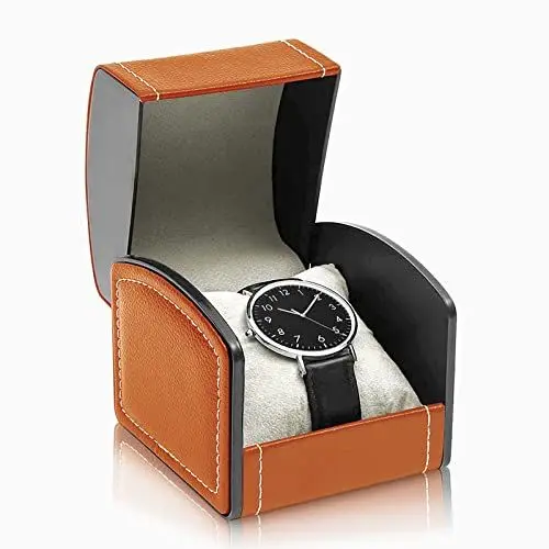 Produktbild: WisePoint Single Uhrengehäuse, PU Lederuhr Reisekoffer mit abnehmbarem Kissen, Schmuck Aufbewahrungskoffer Organizer Portable Square Watch Box Armband Halter für Uhren (braun)