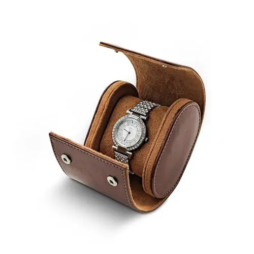 Produktbild: WisePoint Uhrenbox, PU-Leder Uhrengehäuse Einzelner Uhrenanzeigekasten, Tragbare Uhrenanzeige Aufbewahrungsbox, Uhrenrolle Reisekoffer mit abnehmbarem Kissen (braun)